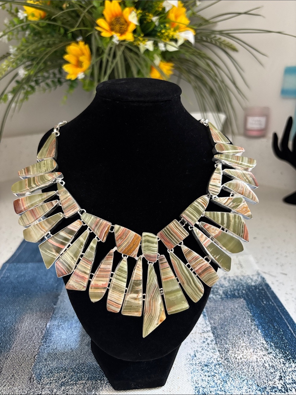 Sterling Silver Plated Agate Gemstone Necklace